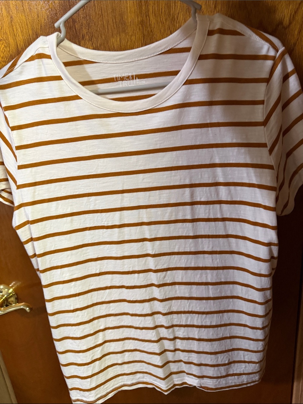 Time and Tru White Tee with Mustard Stripe Short Sleeve